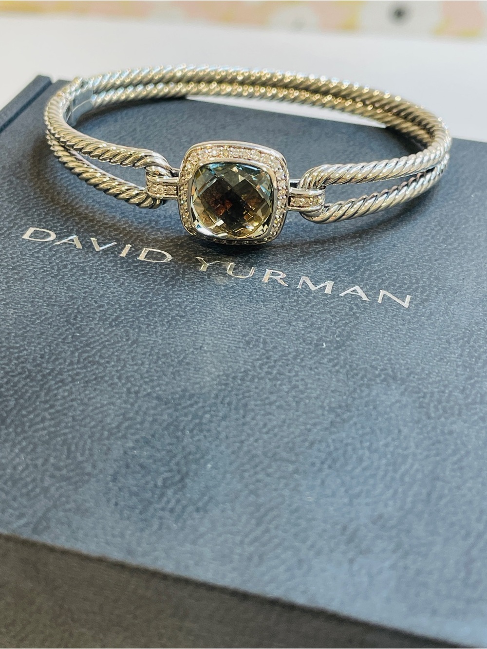David Yurman Prasiolite Diamond Albion Double Cable Bangle Bracelet